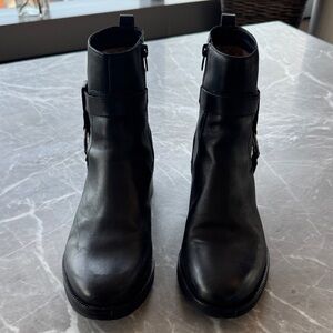 Bernardo Black Leather Buckle Ankle Combat Boots